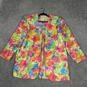 Joan Walters Jacket Blazer Womens 12 Multicolor Floral Open Front 3/4 Sleeve USA